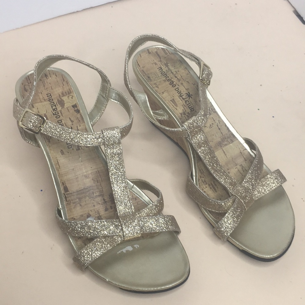Montego bay club sparks gold cork wedge sandals